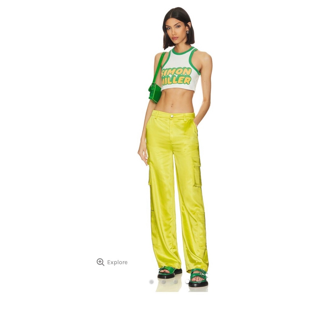 SIMON MILLER Rhodes Pants Size 2 Neon Yellow NEW Satin Cargo Designer Streetwear